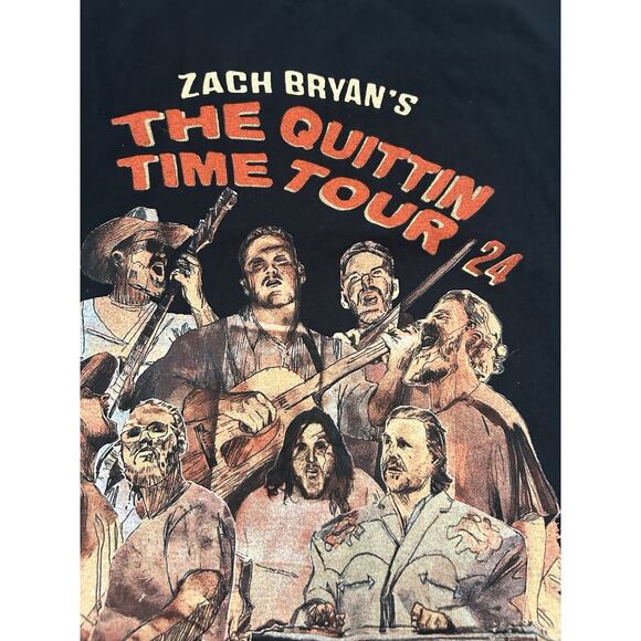 Zach Bryan’s The Quittin Time Tour ‘24 T Shirt Men’s Medium Black Cotton - Picture 3 of 5